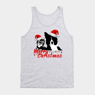 Merry Christmas Cat and Dog Lovers with Santa Claus Hat Tank Top